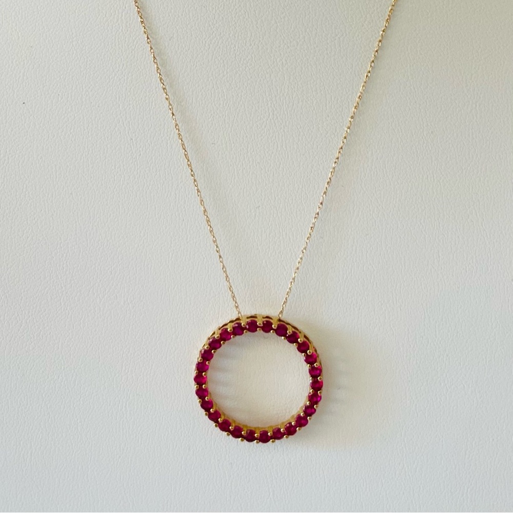 10k Gold Round Eternity Pendant Ruby Necklace, Wi… - image 5